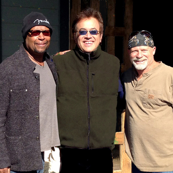 Guitarist/ Songwriter, Geno Finley at the studio<span> Lt-Rt, Geno Finley, Gary Cambra, and Rick Berriz</span>